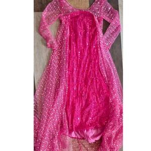 Bibei Beiniu Kids Hot Pink Sequin Pageant Dance Dress Rhinestone Mesh Gown 140